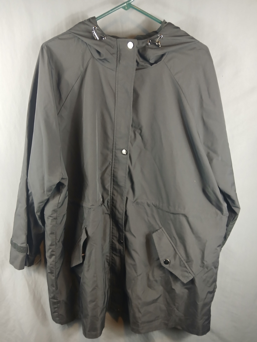 Hanna Nikole Womens 20W Black Hooded Rain Jacket Lightweight Parka Coat Plus